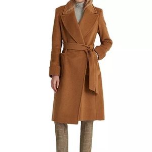 Camel Ralph Lauren Wool Wrap Coat, Size 8